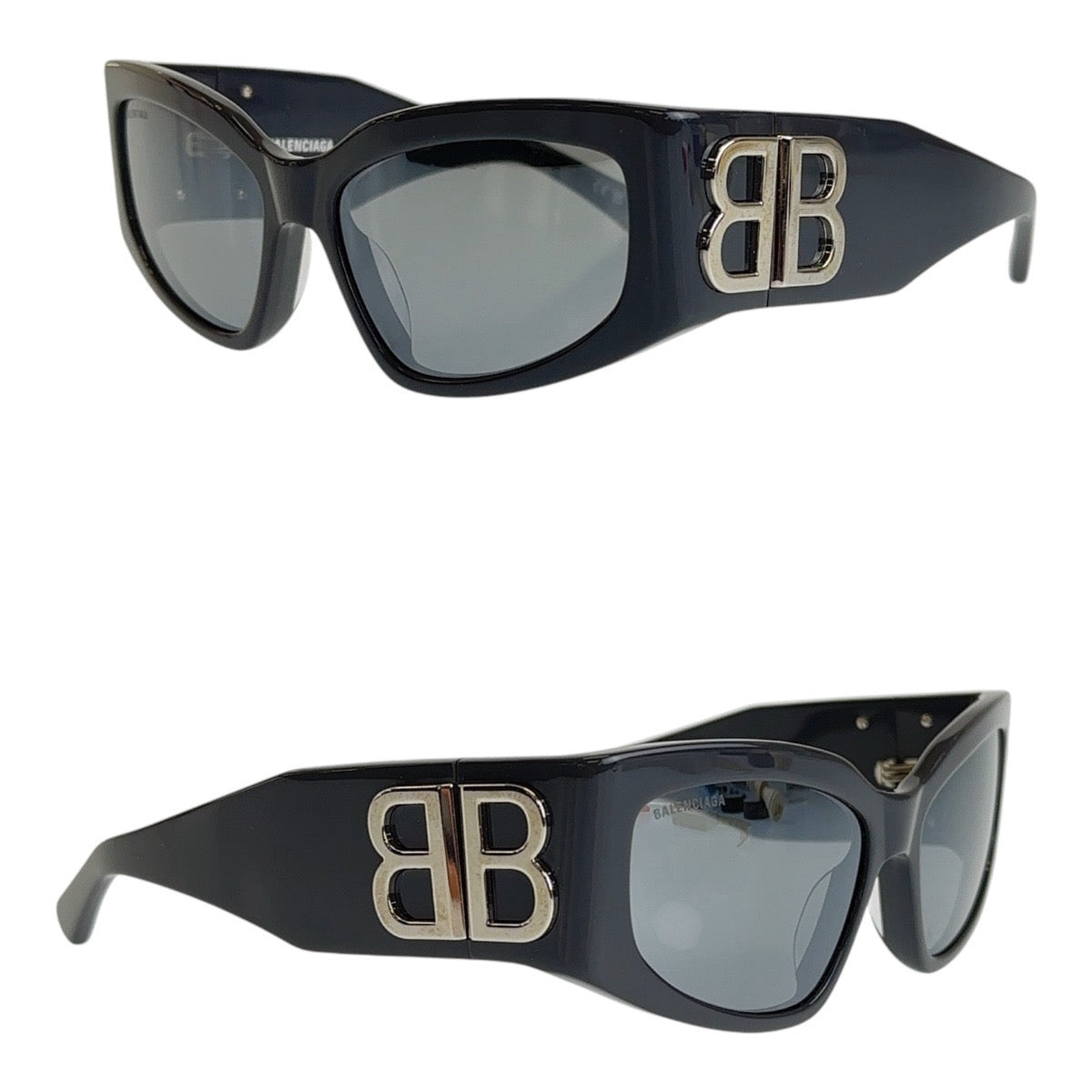 BALENCIAGA バレンシアガ BBロゴ キャットアイ BOSSY CAT 男女兼用 グレー シルバー金具 プラスチック BB 0321S 009 57□17 125 M サングラス ミラーレンズ スクエア  メンズ