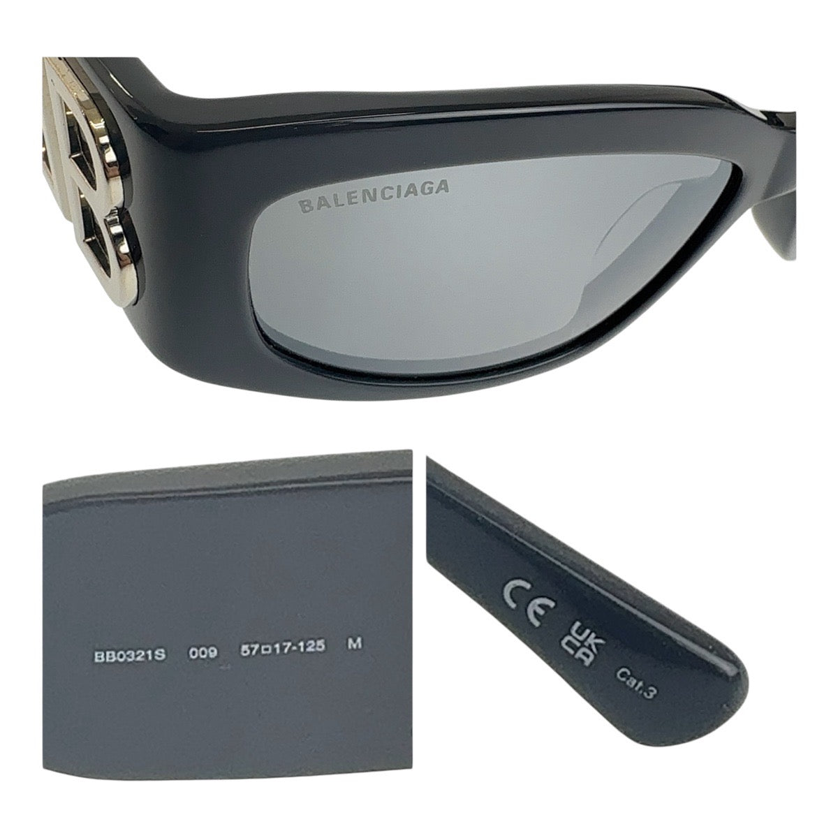 BALENCIAGA バレンシアガ BBロゴ キャットアイ BOSSY CAT 男女兼用 グレー シルバー金具 プラスチック BB 0321S 009 57□17 125 M サングラス ミラーレンズ スクエア  メンズ