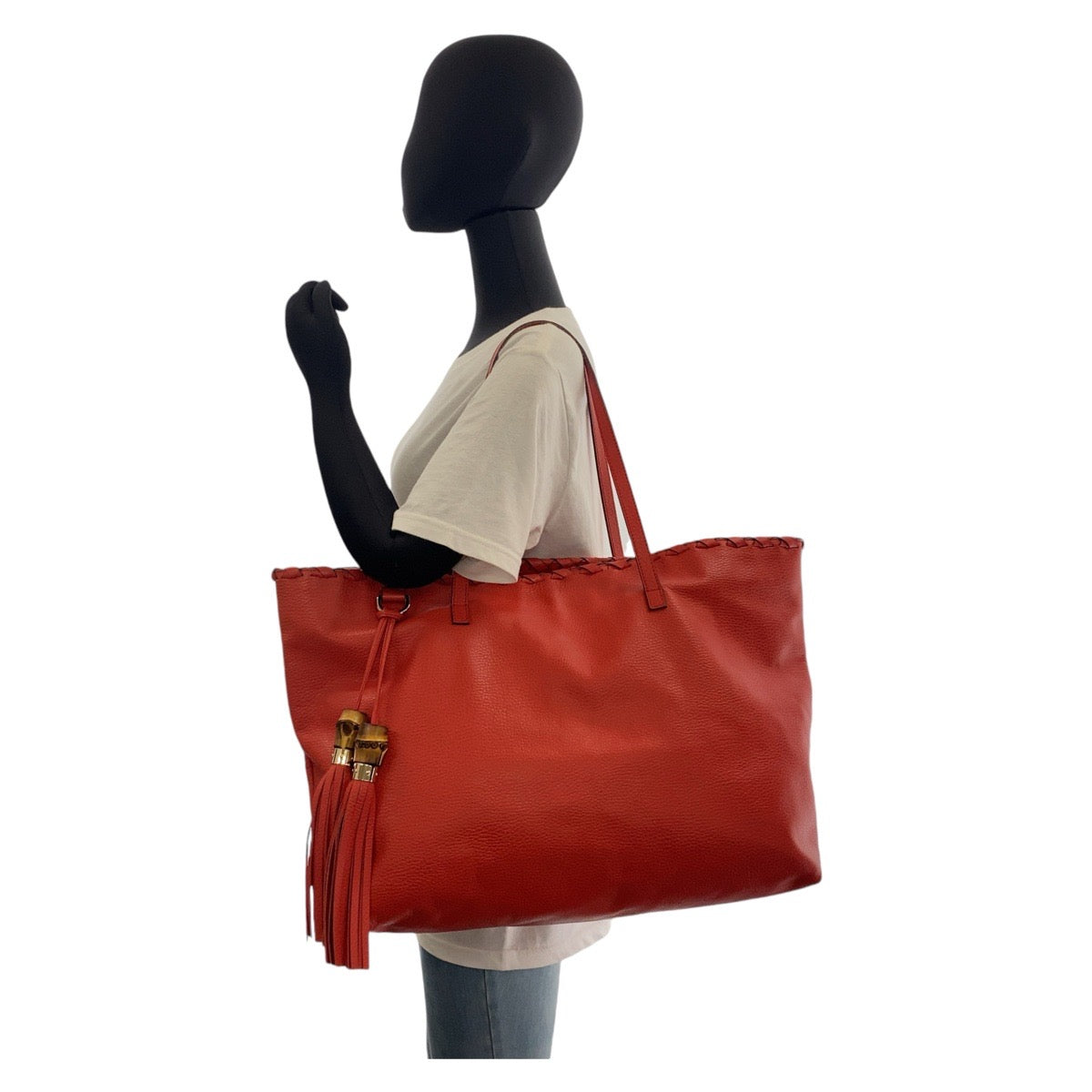 13303
GUCCI グッチ バンブー タッセル レッド ゴールド金具 レザー 354666 トートバッグ ショルダーバッグ  レディース