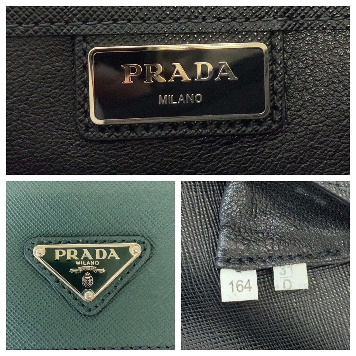 13304
PRADA プラダ サフィアーノ 三角ロゴプレート バイカラー グリーン ブラック シルバー金具 レザー VR089M クラッチバッグ ビジネスバッグ ドキュメントケース  メンズ