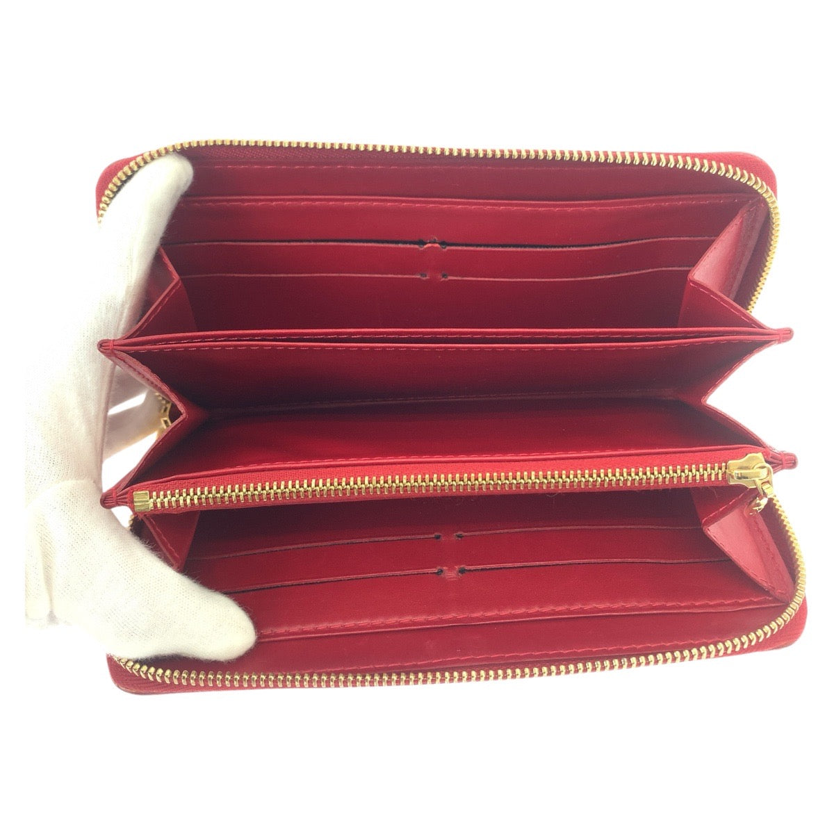 12785
LOUIS VUITTON ルイヴィトン ヴェルニ ジッピーウォレット レッド ゴールド金具 レザー M91981 長財布 ラウンドファスナー  レディース