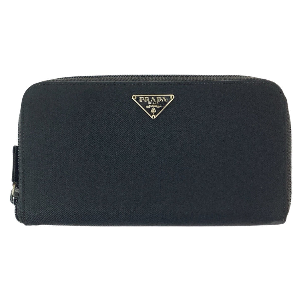 PRADA Tessuto Saffiano Triangle Logo Plate Black Silver Hardware Nylon/Leather Long Wallet Round Zipper Unisex Women's