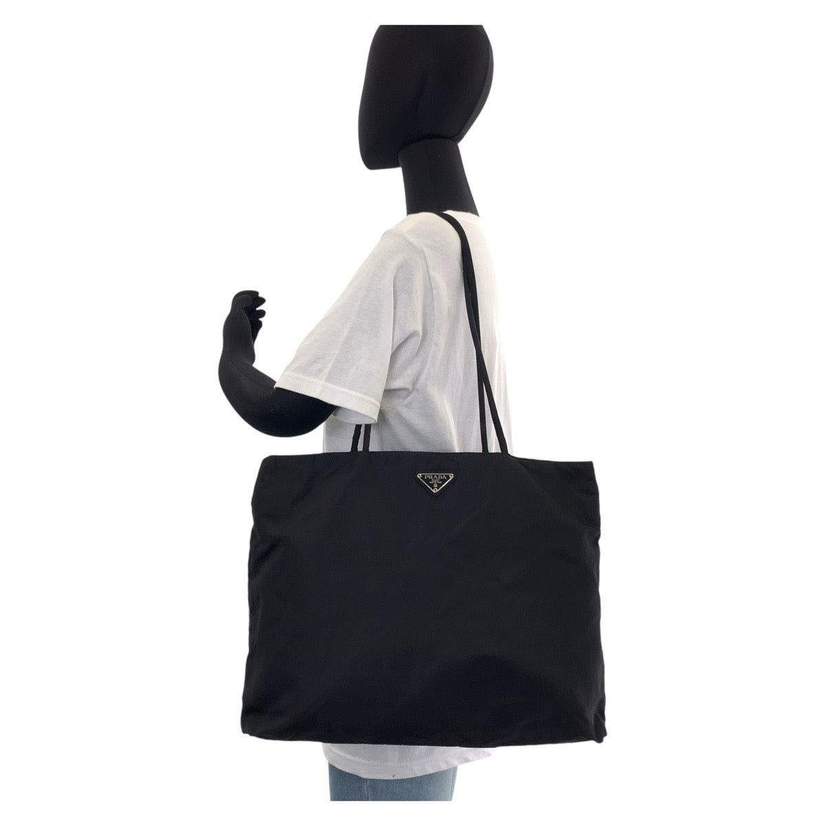 12805
PRADA プラダ テスート 三角ロゴプレート ブラック 黒 シルバー金具 ナイロン トートバッグ ショルダーバッグ  レディース