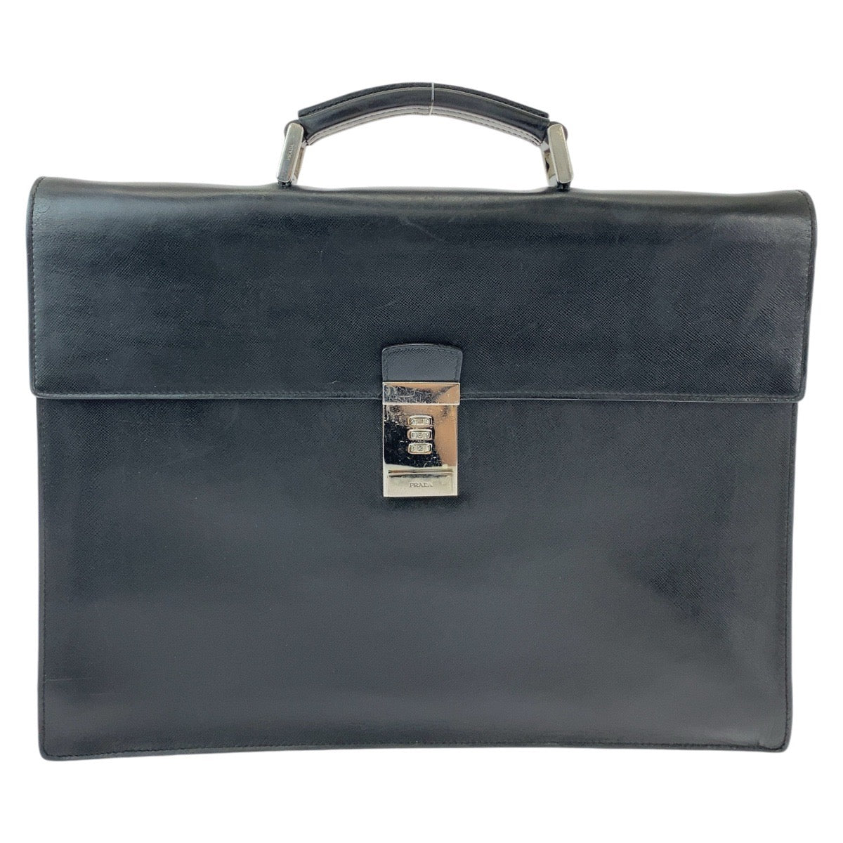 12804
 PRADA Prada Saffiano Black Silver Hardware Leather Business Bag Briefcase Men's