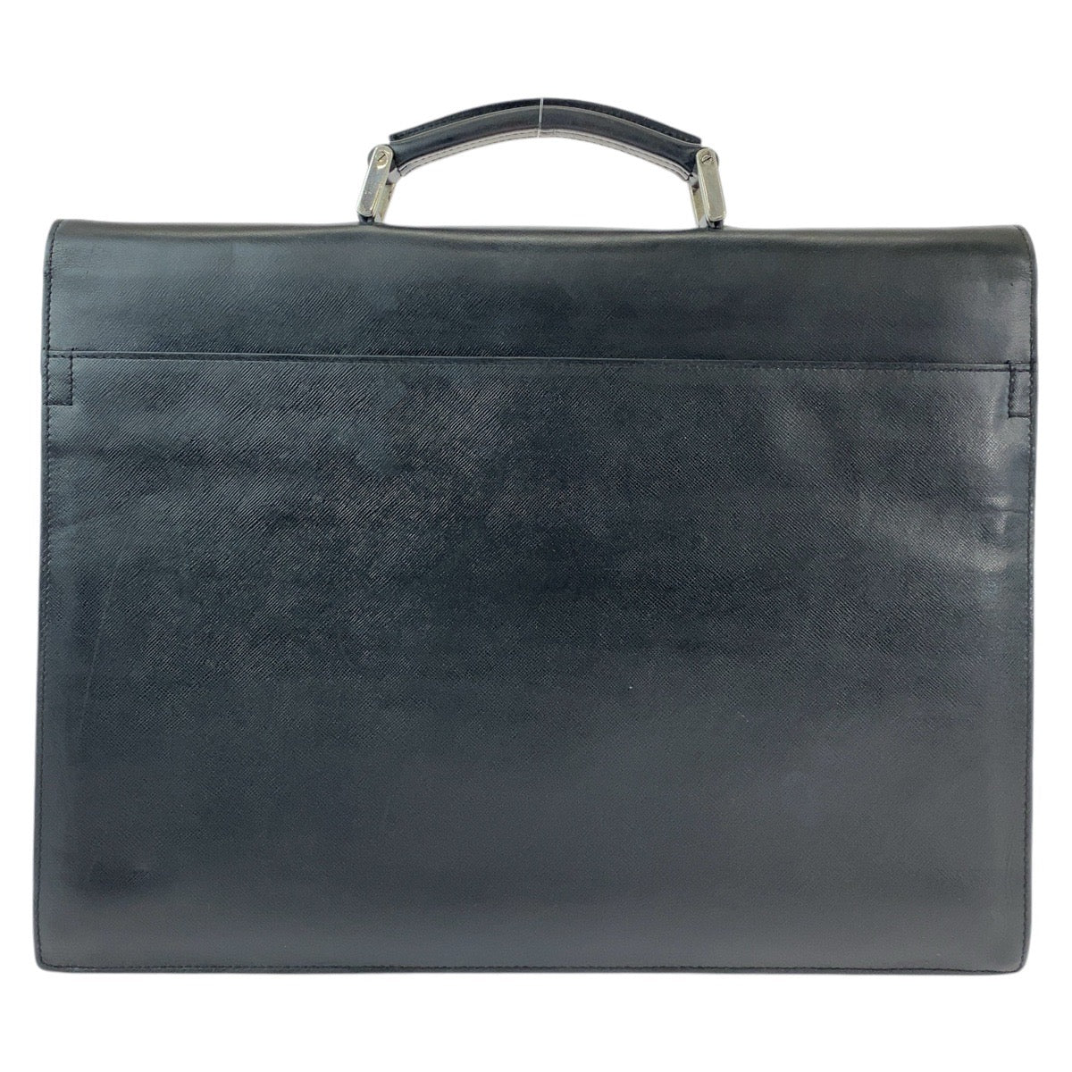 12804
 PRADA Prada Saffiano Black Silver Hardware Leather Business Bag Briefcase Men's