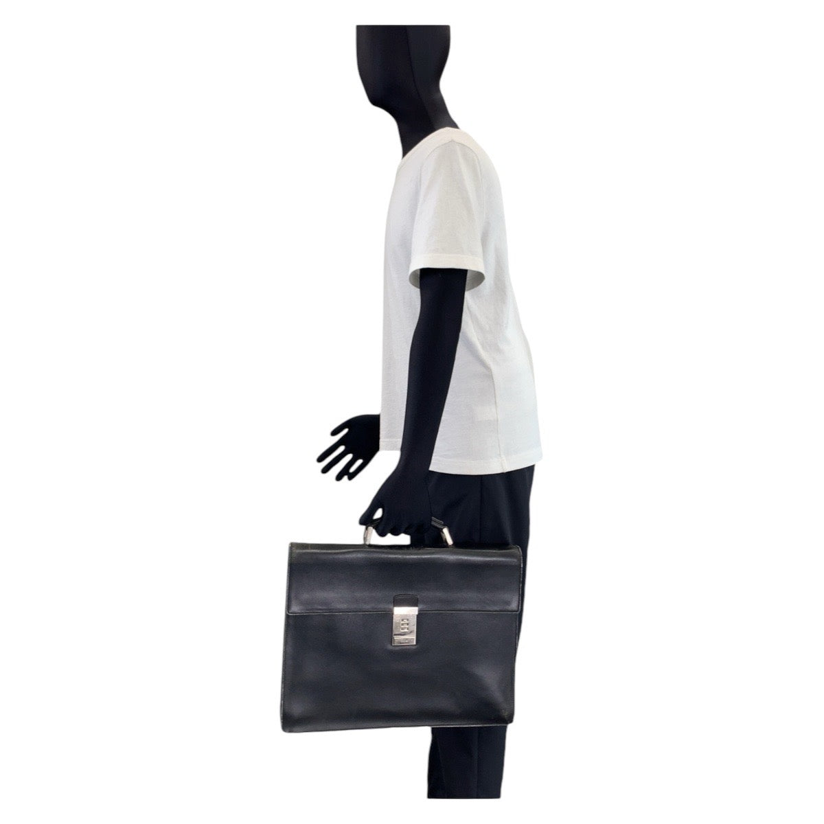 12804
 PRADA Prada Saffiano Black Silver Hardware Leather Business Bag Briefcase Men's