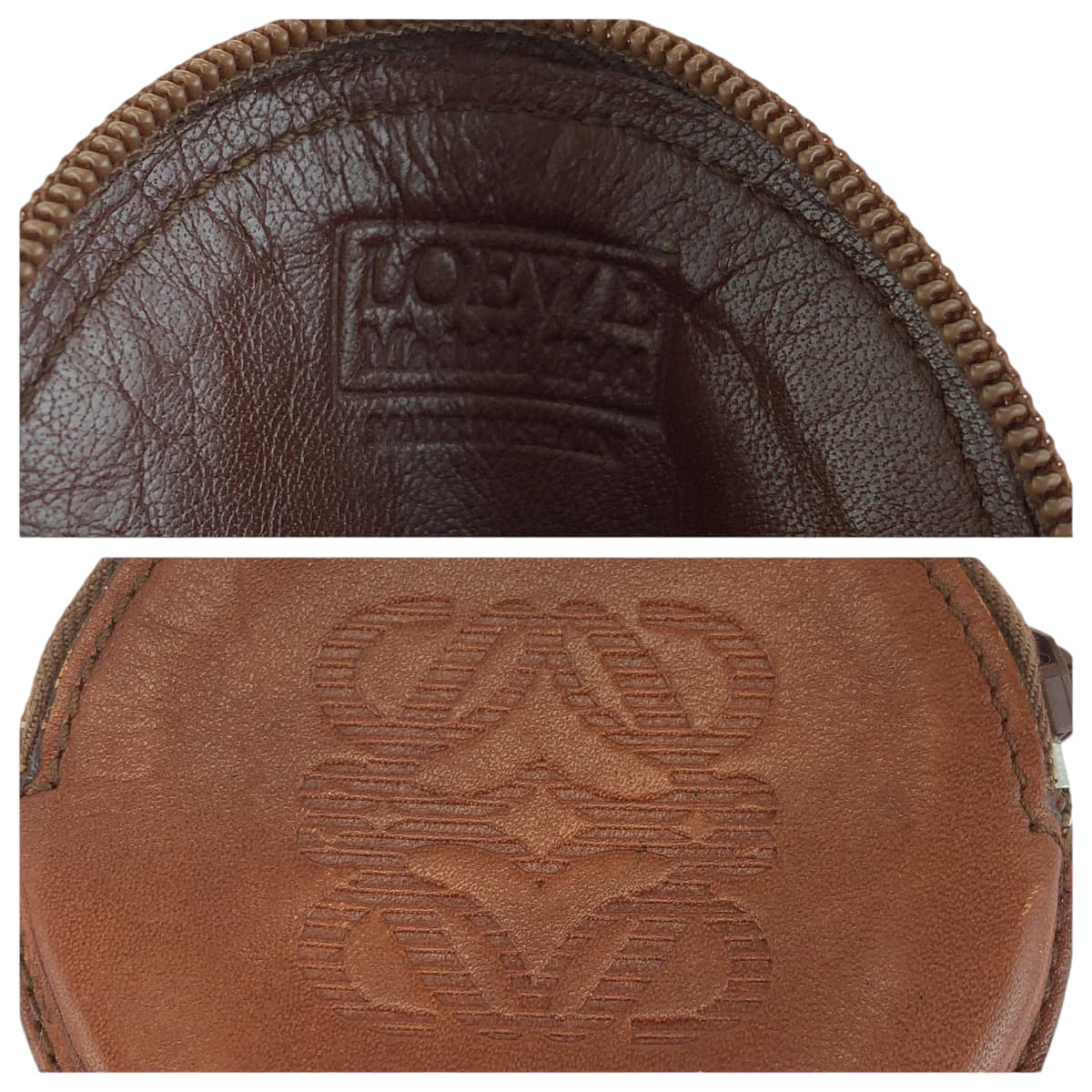 13306
LOEWE ロエベ ヴィンテージ アナグラム ブラウン グリーン レザー / スウェード コインケース 小銭入れ  レディース