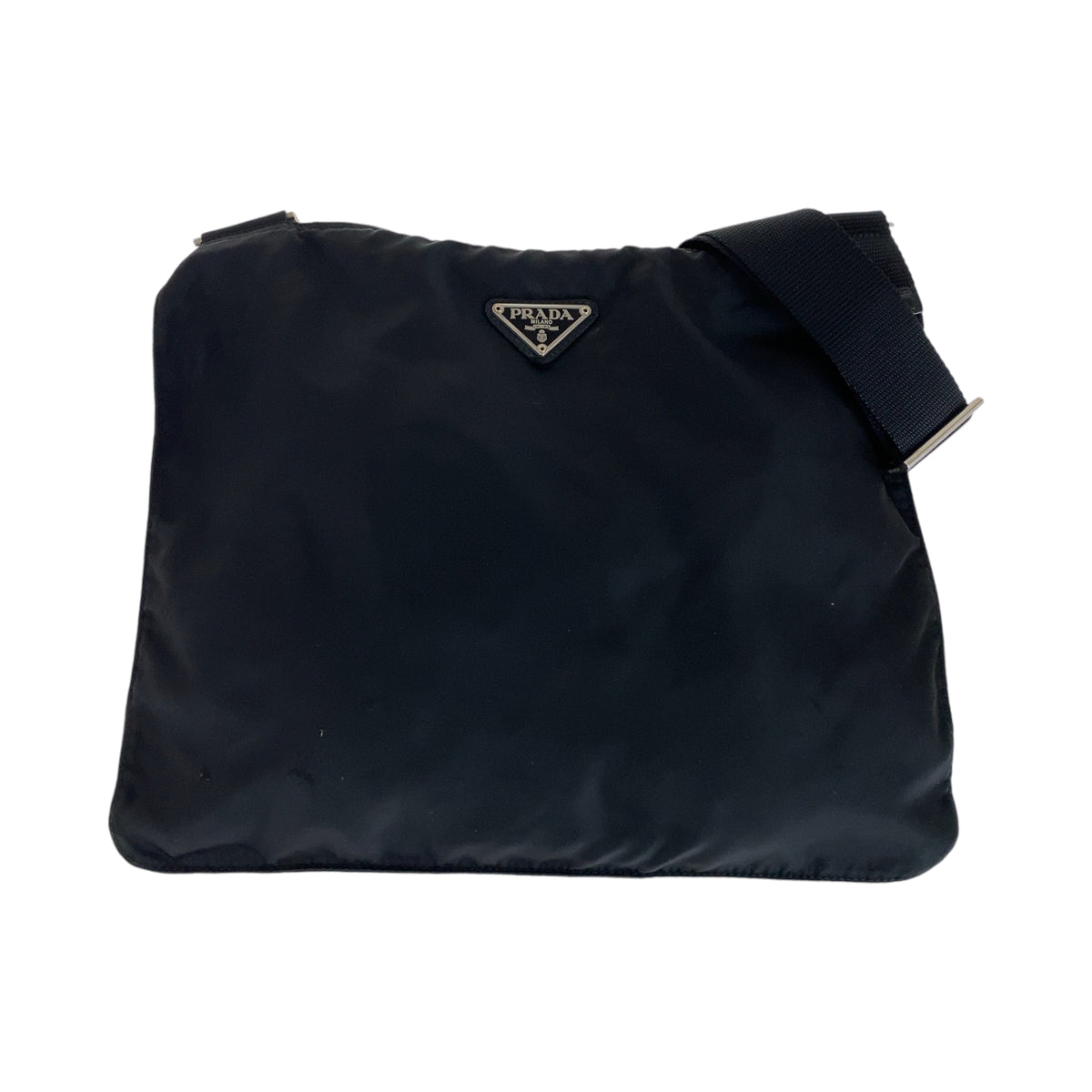 12822
PRADA プラダ テスート 三角ロゴプレート ブラック 黒 シルバー金具 ナイロン ショルダーバッグ ポシェット  メンズ