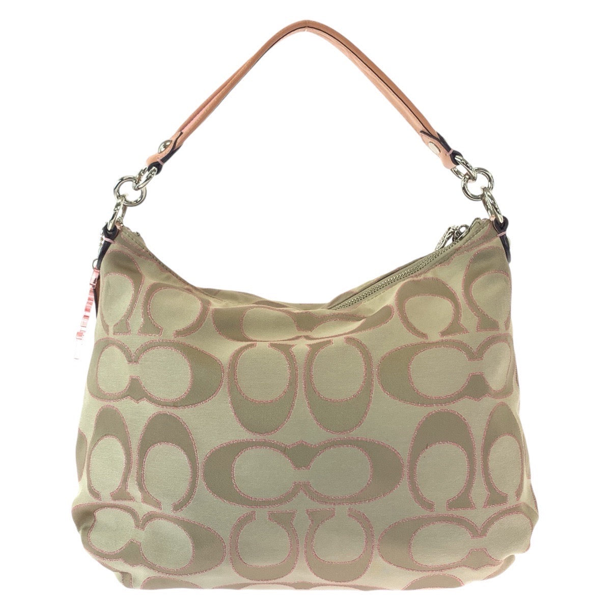 COACH コーチ ポピー シグネチャー ベージュ ピンク シルバー金具 キャンバス / レザー ショルダーバッグ メッセンジャーバッグ  レディース