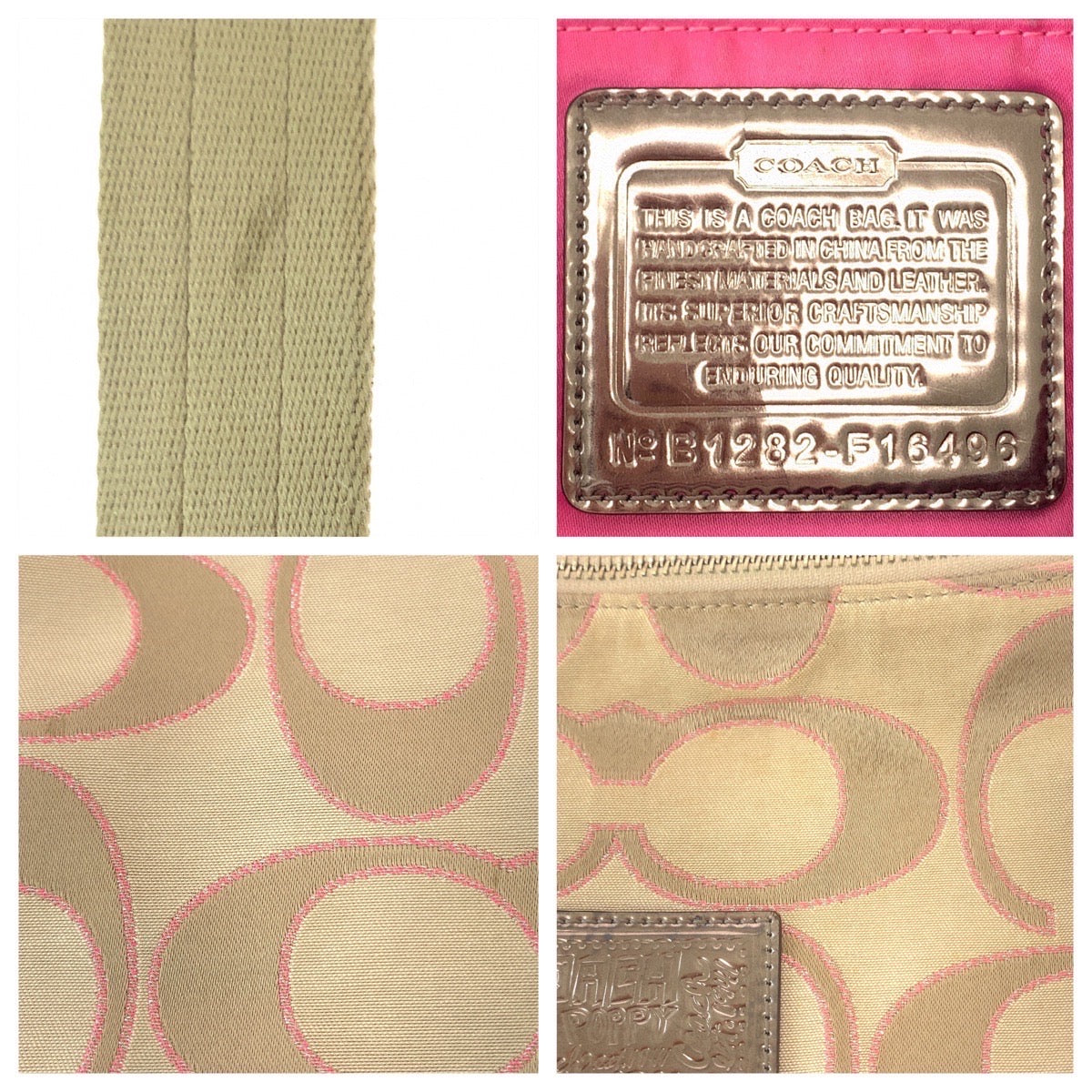 COACH コーチ ポピー シグネチャー ベージュ ピンク シルバー金具 キャンバス / レザー ショルダーバッグ メッセンジャーバッグ  レディース