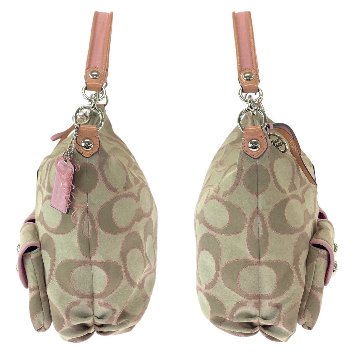 COACH コーチ ポピー シグネチャー ベージュ ピンク シルバー金具 キャンバス / レザー ショルダーバッグ メッセンジャーバッグ  レディース