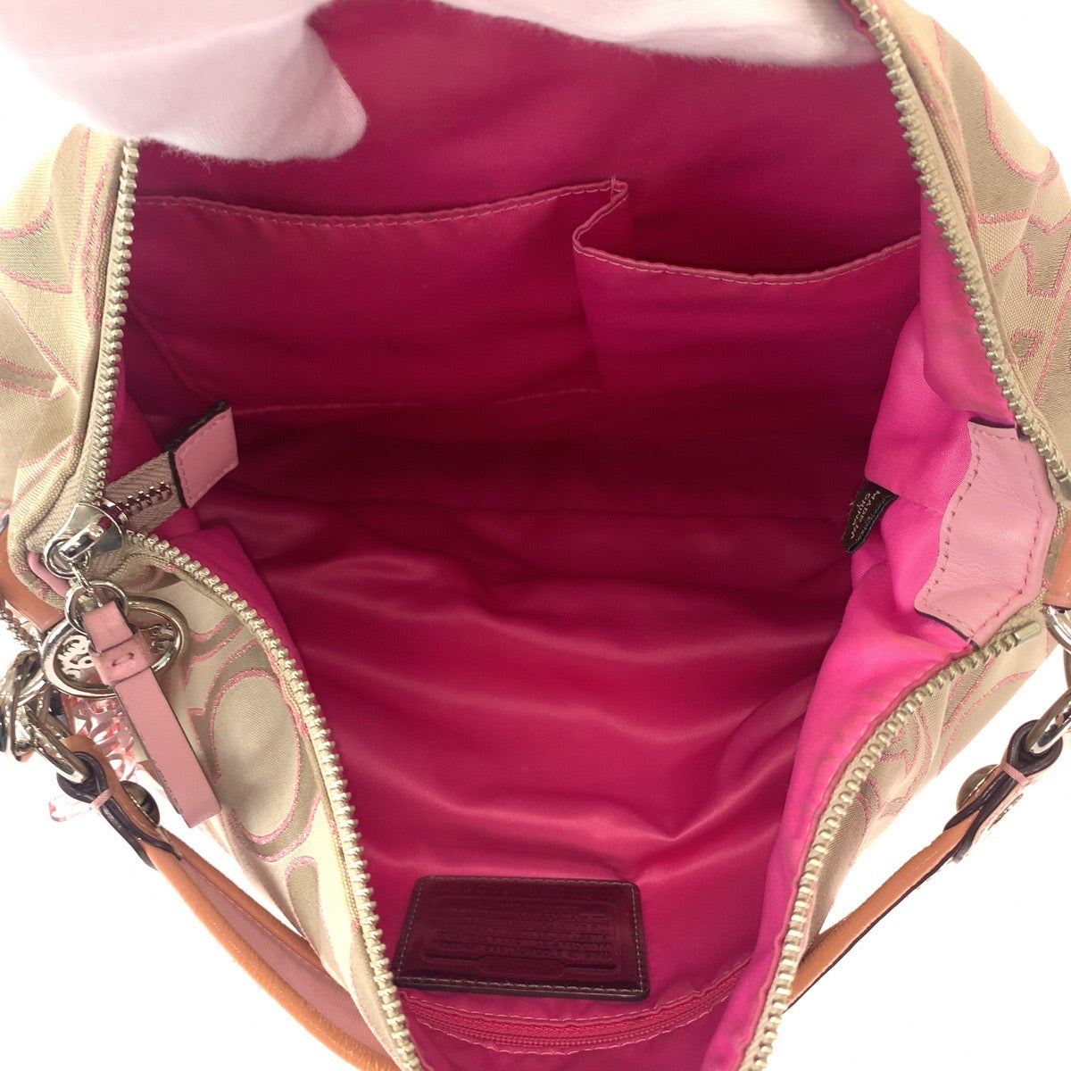 COACH コーチ ポピー シグネチャー ベージュ ピンク シルバー金具 キャンバス / レザー ショルダーバッグ メッセンジャーバッグ  レディース