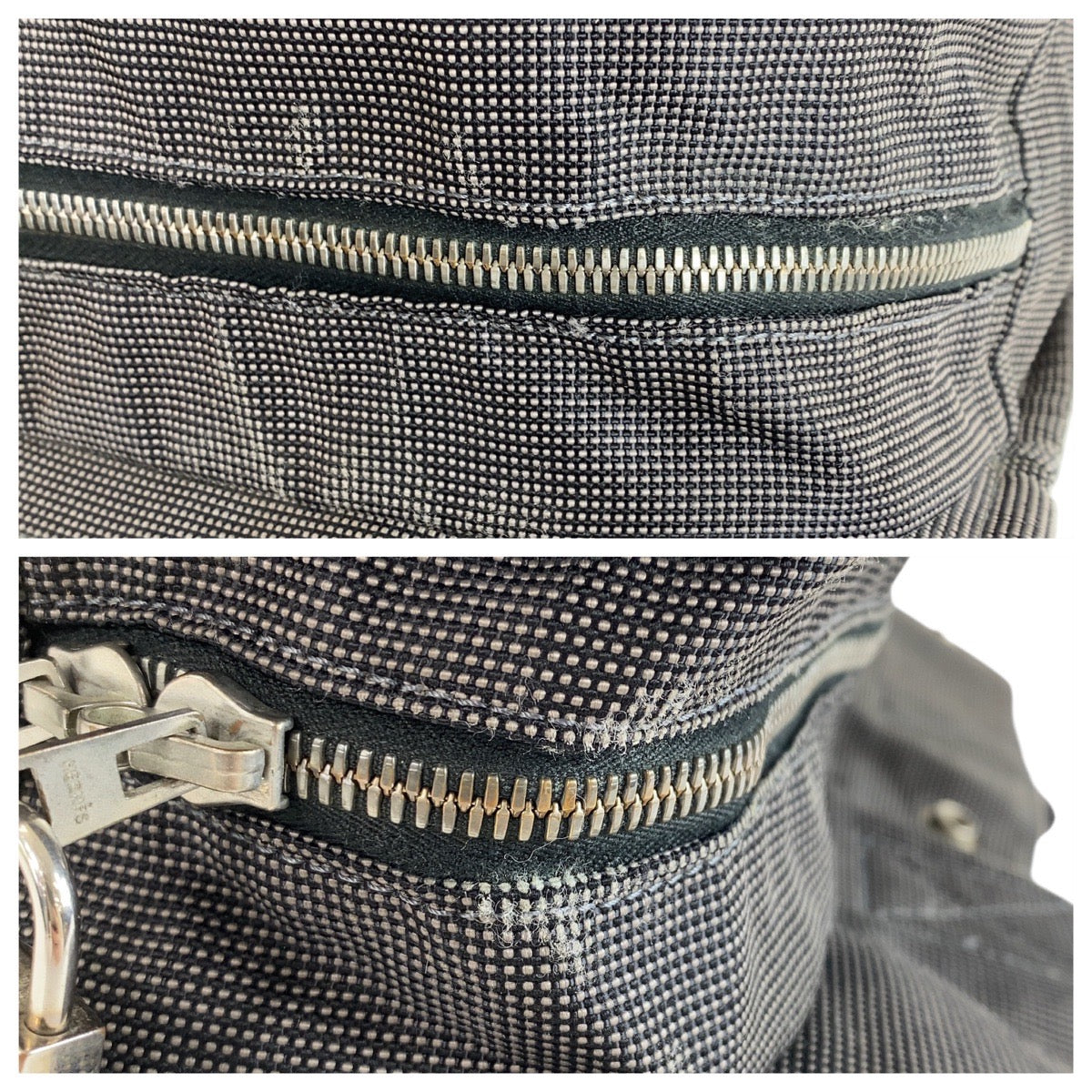 13313
HERMES エルメス エールライントートMM グレー シルバー金具 キャンバス トートバッグ ハンドバッグ  レディース