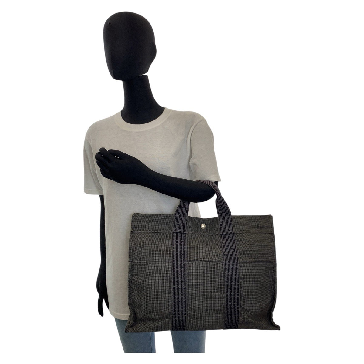 13313
HERMES エルメス エールライントートMM グレー シルバー金具 キャンバス トートバッグ ハンドバッグ  レディース