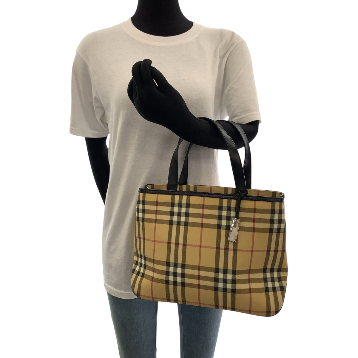 BURBERRY バーバリー チェック柄 ブラウン マルチカラー シルバー金具 キャンバス ハンドバッグ トートバッグ  レディース