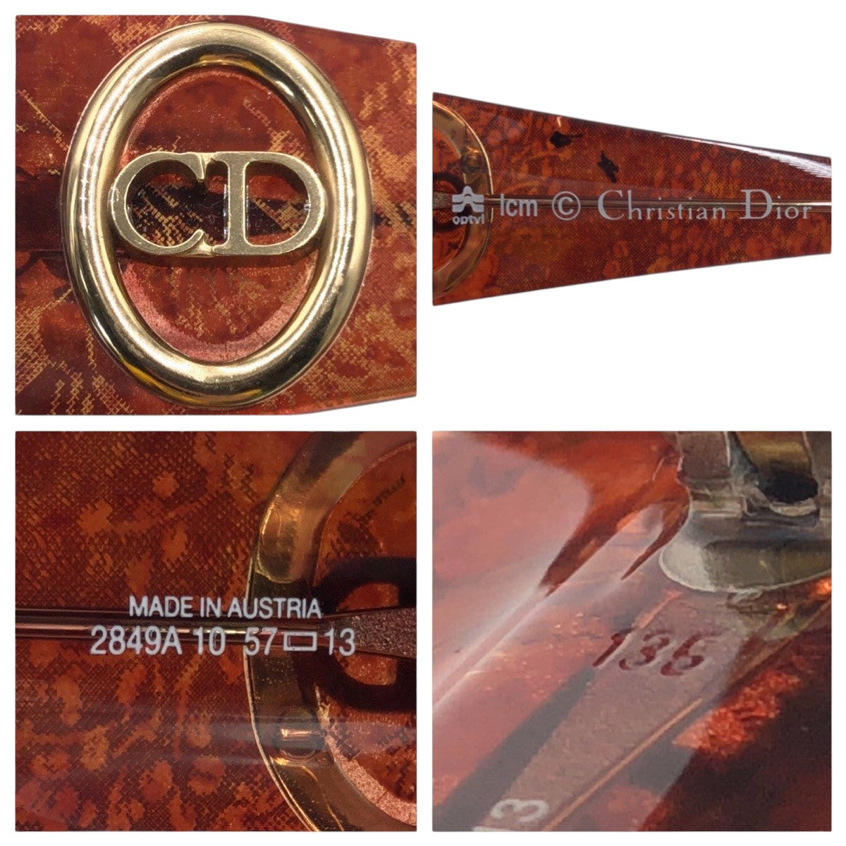 13316
Dior ディオール ヴィンテージ CDロゴ ブラウン ゴールド金具 プラスチック 2849A 10 57□13 サングラス ウェリントン  レディース