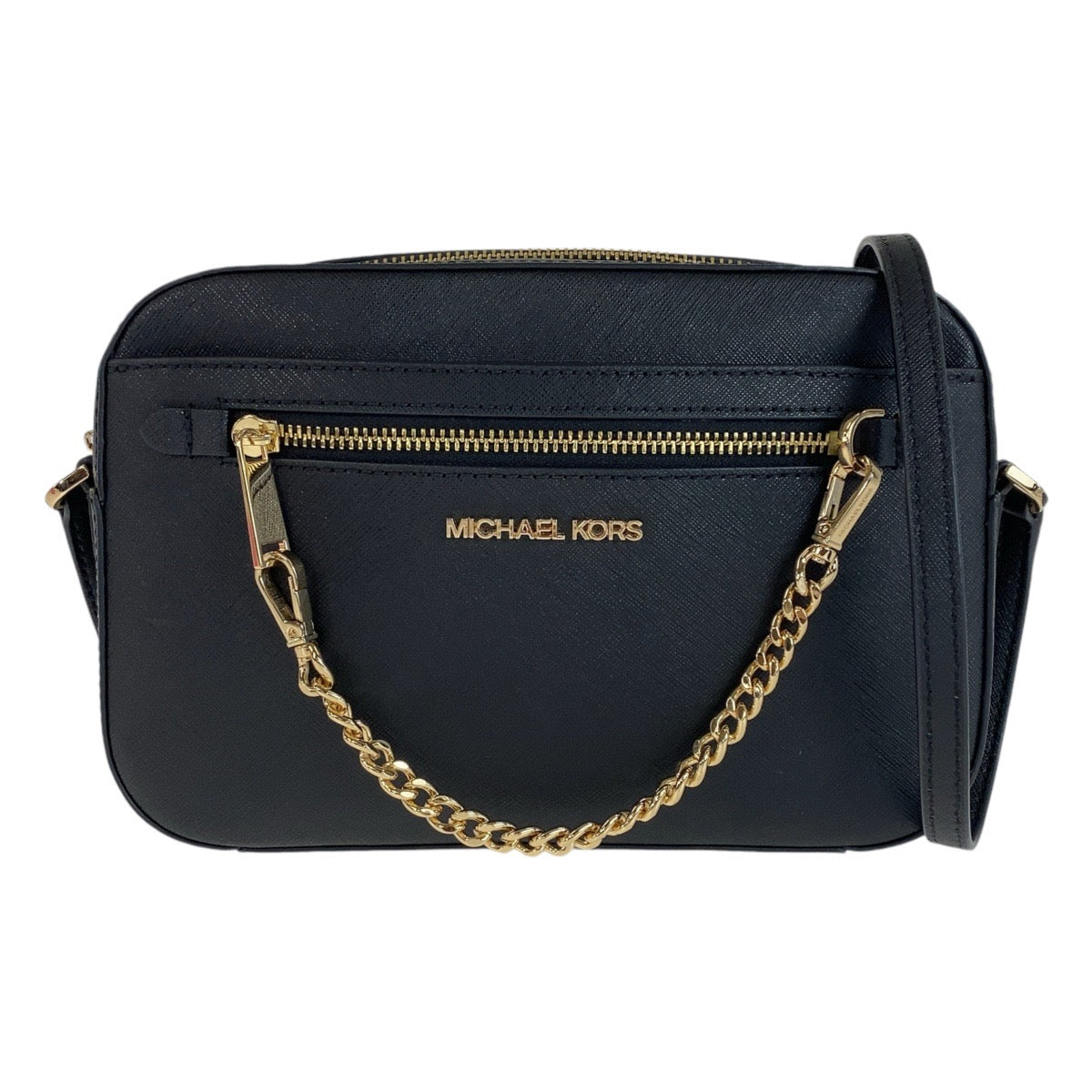 13319
Michael Kors マイケルコース ブラック 黒 ゴールド金具 レザー 斜め掛け ショルダーバッグ ポシェット  レディース