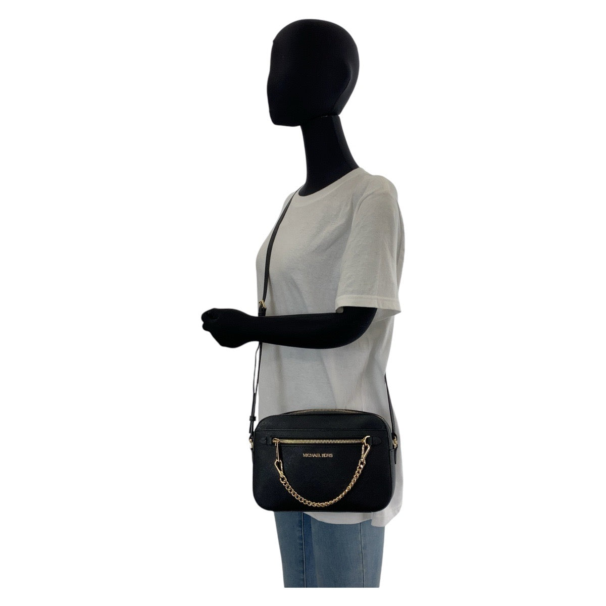 13319
Michael Kors マイケルコース ブラック 黒 ゴールド金具 レザー 斜め掛け ショルダーバッグ ポシェット  レディース