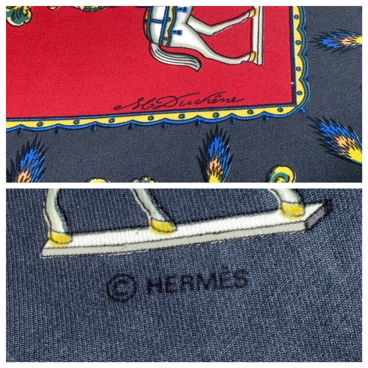 13329
HERMES エルメス LES ARTIFICIERS 花火師 騎士 カレ90 レッド マルチカラー シルク スカーフ  レディース