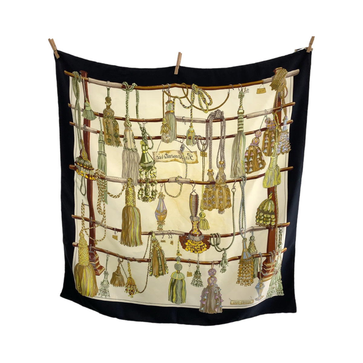 13330
HERMES エルメス カレ90 Pasementerie ブラック 黒 マルチカラー シルク スカーフ  レディース