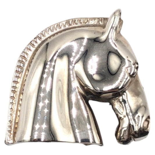 13332
HERMES エルメス ホースヘッド シルバー メッキ / メタル ブローチ  レディース