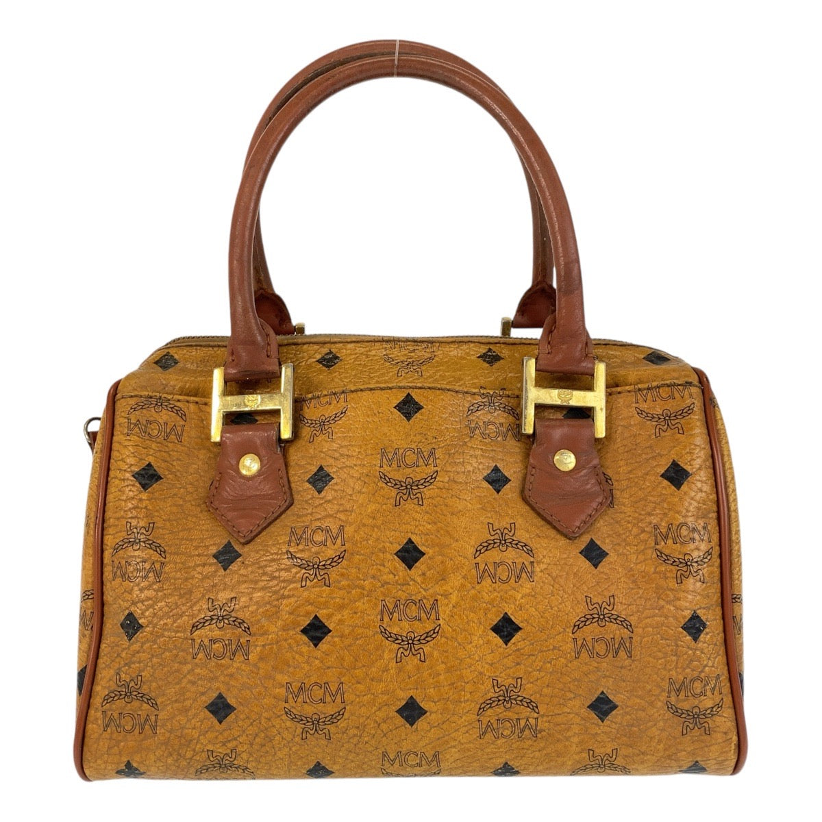 14074
MCM エム シー エム ヴィンテージ ヴィセトス ロゴグラム ブラウン ゴールド金具 レザー ハンドバッグ ボストンバッグ  レディース