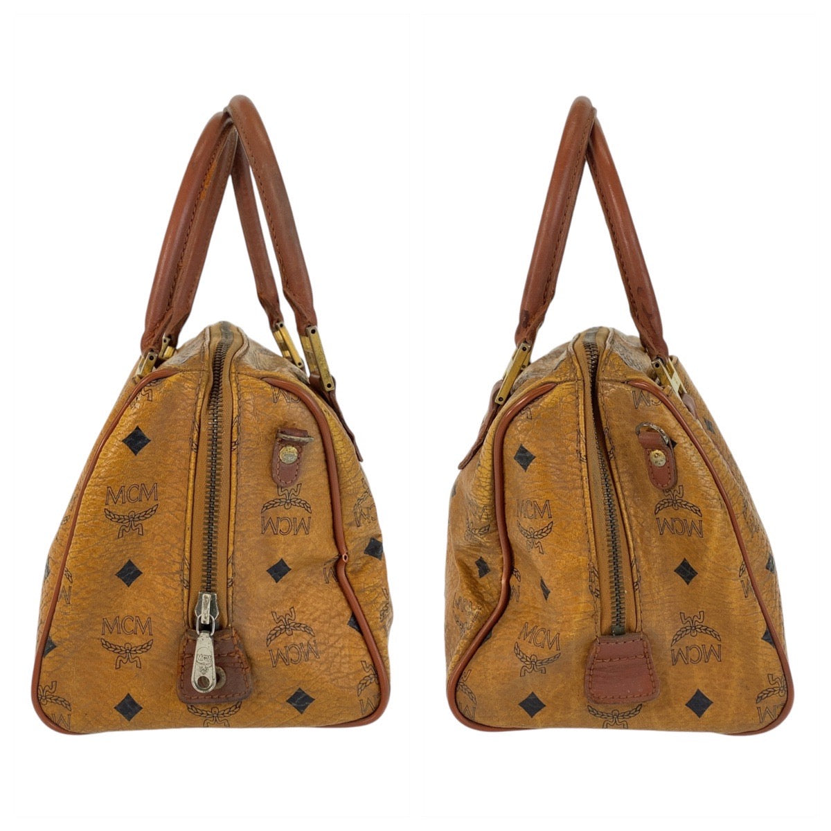 14074
MCM エム シー エム ヴィンテージ ヴィセトス ロゴグラム ブラウン ゴールド金具 レザー ハンドバッグ ボストンバッグ  レディース