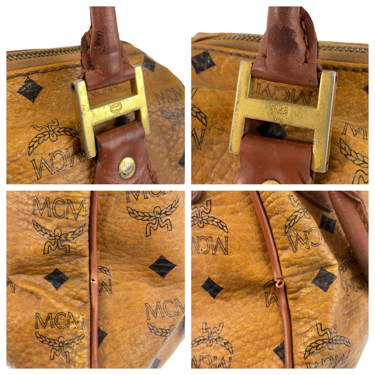 14074
MCM エム シー エム ヴィンテージ ヴィセトス ロゴグラム ブラウン ゴールド金具 レザー ハンドバッグ ボストンバッグ  レディース