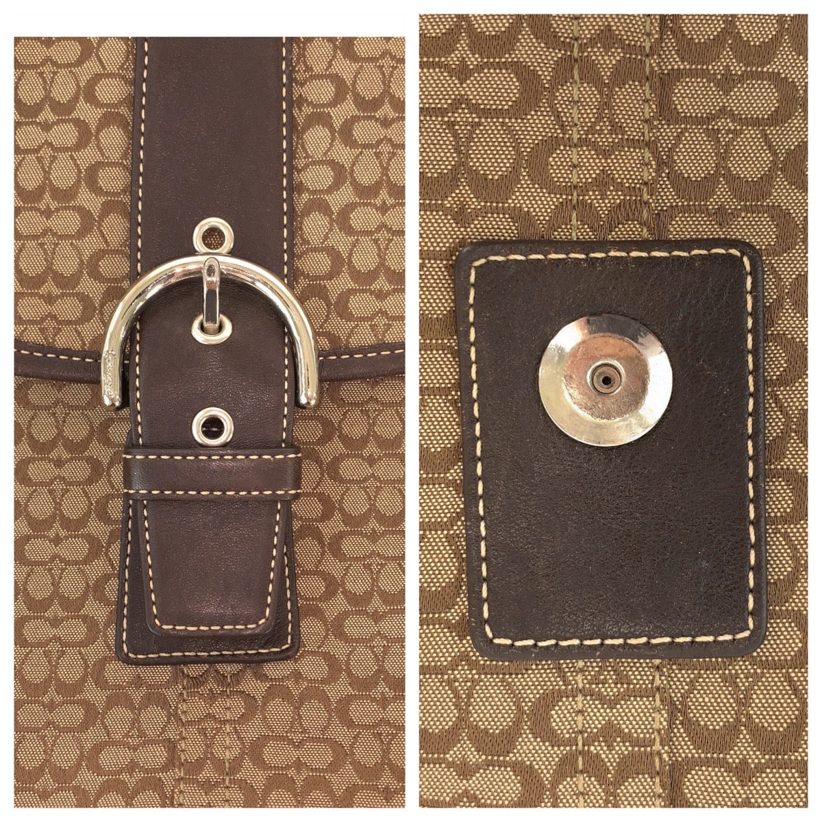 13335
COACH コーチ ミニシグネチャー ブラウン シルバー金具 キャンバス / レザー 斜め掛け ショルダーバッグ  メッセンジャーバッグ  レディース