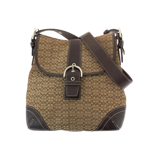 13335
COACH コーチ ミニシグネチャー ブラウン シルバー金具 キャンバス / レザー 斜め掛け ショルダーバッグ  メッセンジャーバッグ  レディース