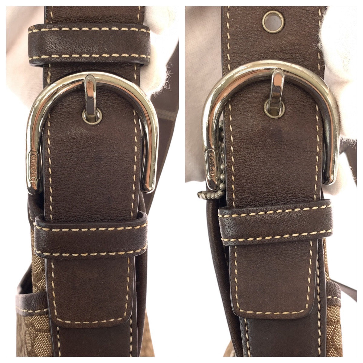 13335
COACH コーチ ミニシグネチャー ブラウン シルバー金具 キャンバス / レザー 斜め掛け ショルダーバッグ  メッセンジャーバッグ  レディース