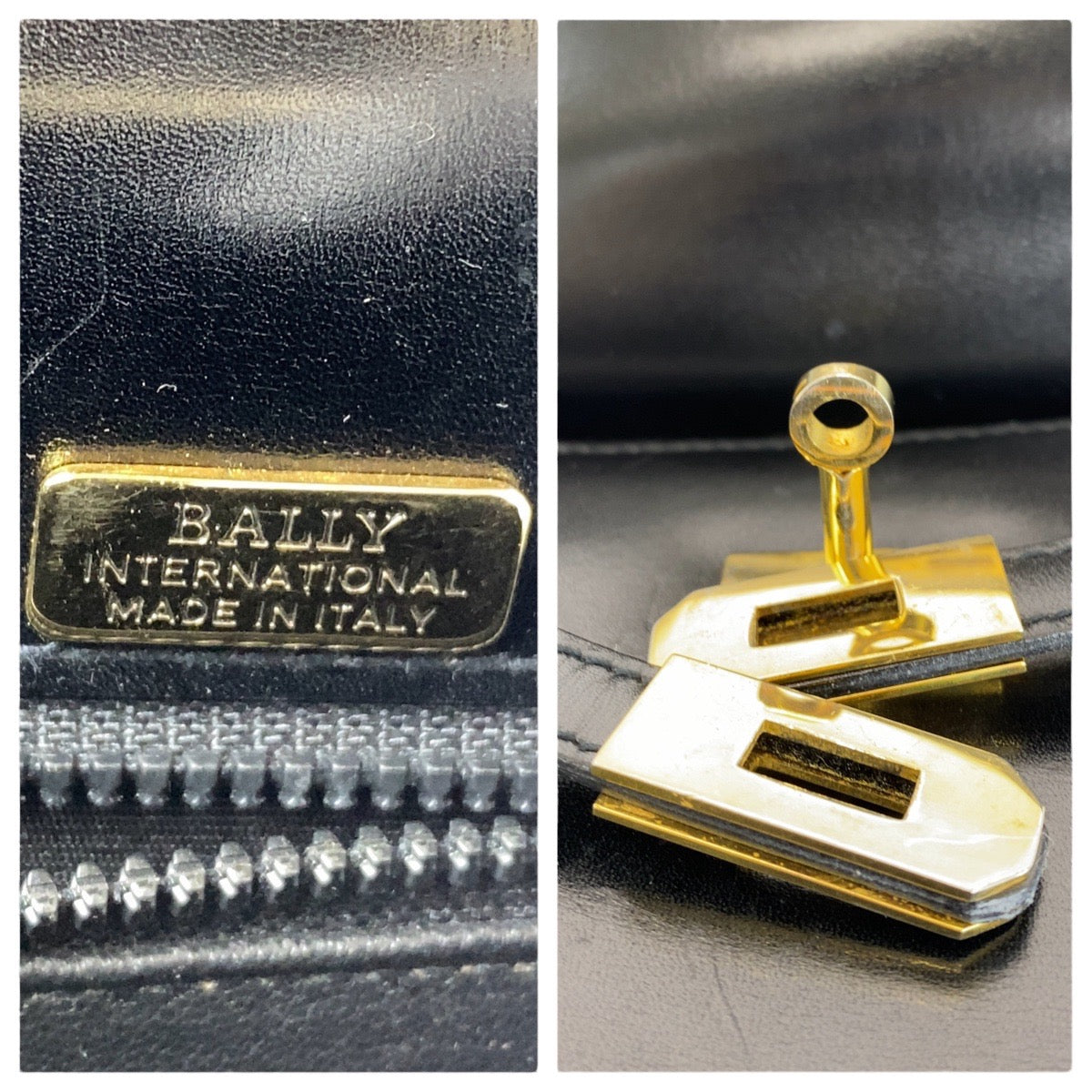 BALLY バリー ヴィンテージ ケリー型 ブラック 黒 ゴールド金具 レザー ハンドバッグ ショルダーバッグ 2way  レディース