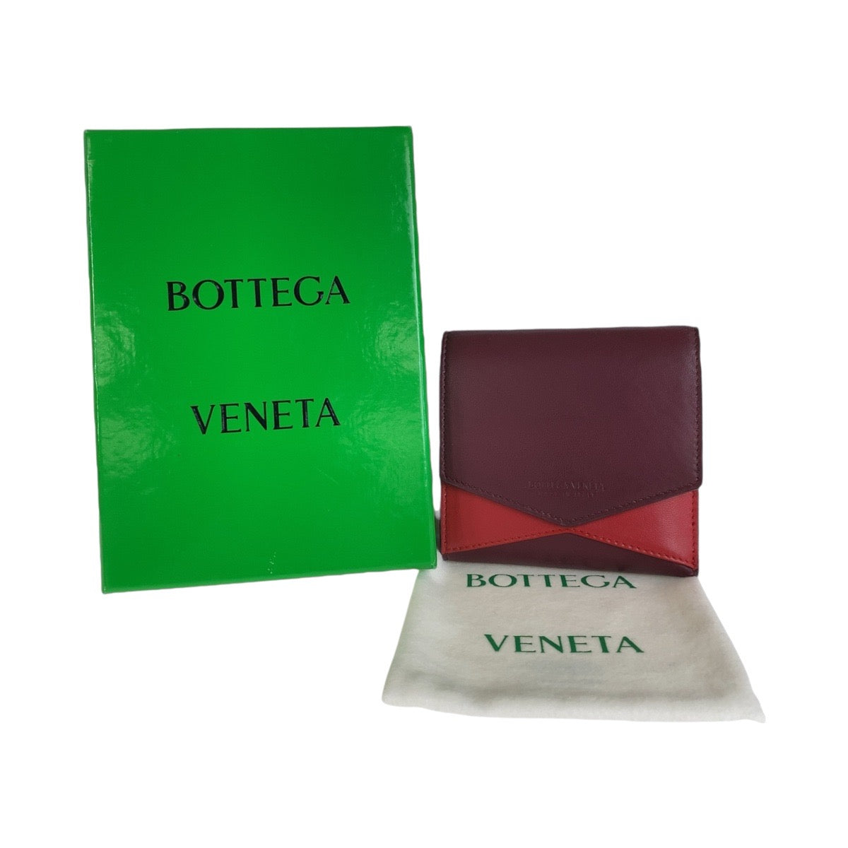 12784
BOTTEGAVENETA ボッテガヴェネタ バイカラー ワインレッド ボルドー レッド ゴールド金具 レザー 折財布 コンパクトウォレット 男女兼用  レディース