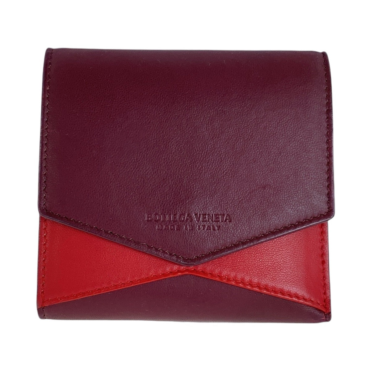 12784
BOTTEGAVENETA ボッテガヴェネタ バイカラー ワインレッド ボルドー レッド ゴールド金具 レザー 折財布 コンパクトウォレット 男女兼用  レディース