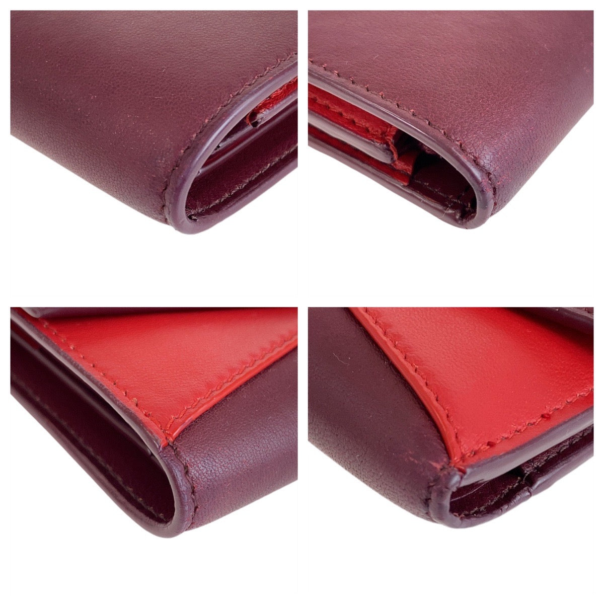 12784
BOTTEGAVENETA ボッテガヴェネタ バイカラー ワインレッド ボルドー レッド ゴールド金具 レザー 折財布 コンパクトウォレット 男女兼用  レディース