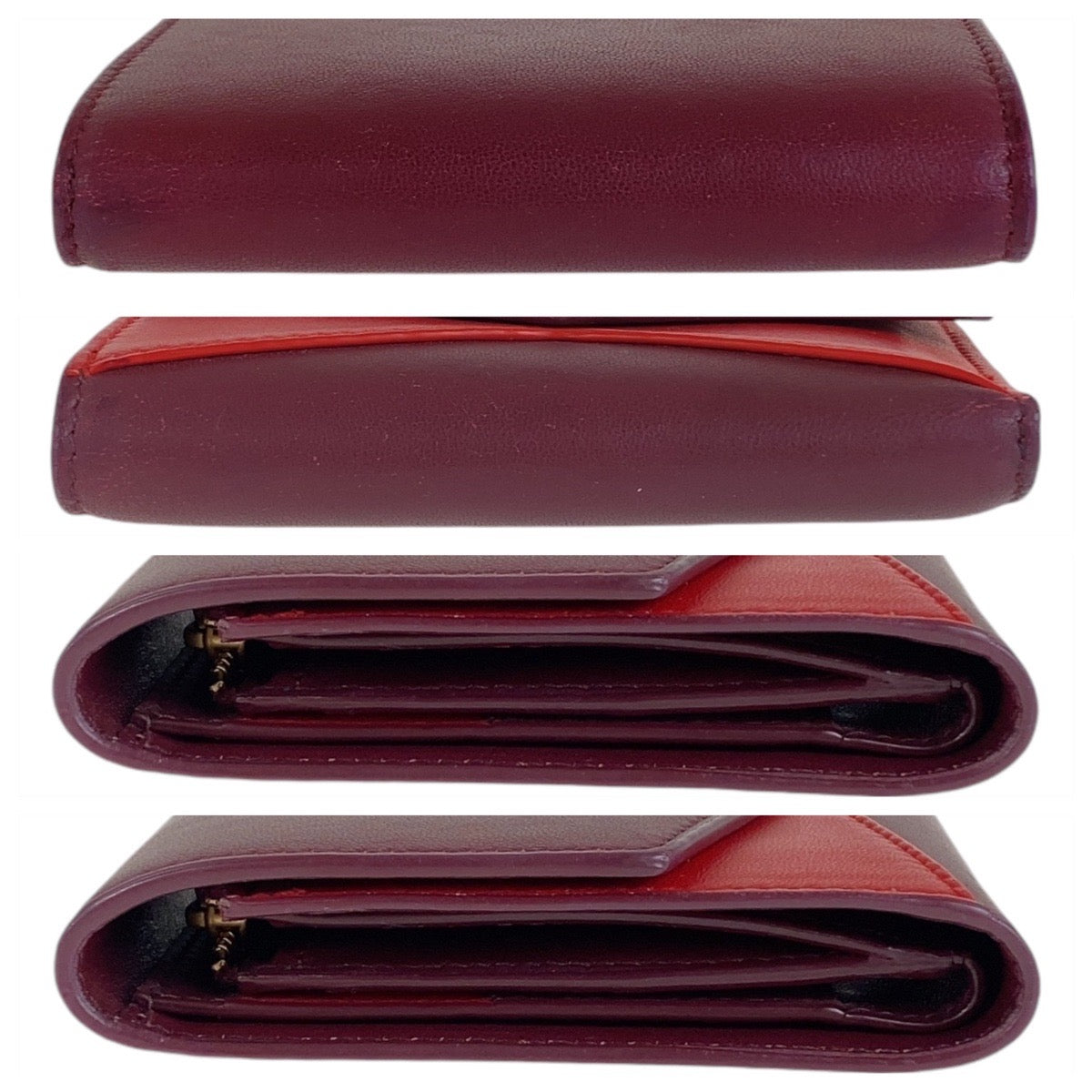 12784
BOTTEGAVENETA ボッテガヴェネタ バイカラー ワインレッド ボルドー レッド ゴールド金具 レザー 折財布 コンパクトウォレット 男女兼用  レディース