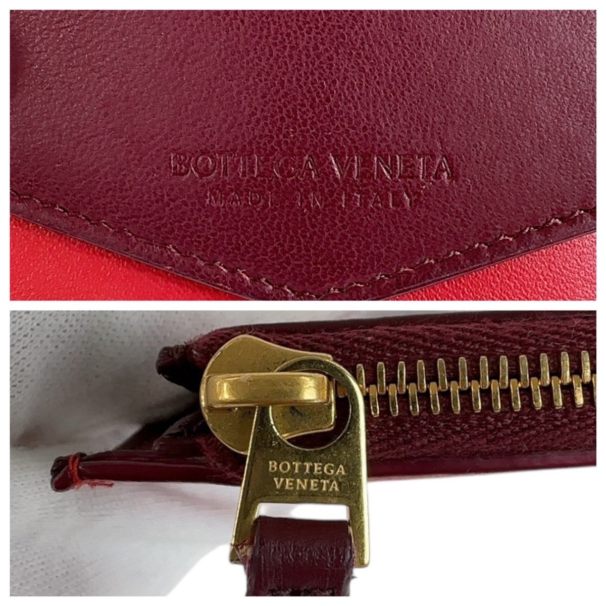 12784
BOTTEGAVENETA ボッテガヴェネタ バイカラー ワインレッド ボルドー レッド ゴールド金具 レザー 折財布 コンパクトウォレット 男女兼用  レディース