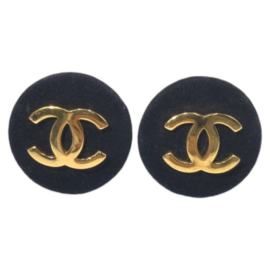CHANEL シャネル ヴィンテージ ココマーク ブラック 黒 ゴールド  スウェード / メタル イヤリング 29刻印  レディース