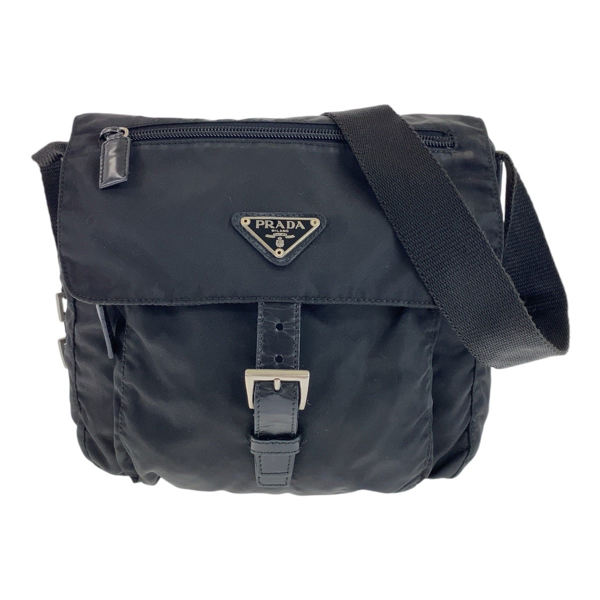 12803
 PRADA Tessuto Triangle Logo Plate Black Silver Hardware Nylon/Leather Crossbody Shoulder Bag Messenger Bag Men's