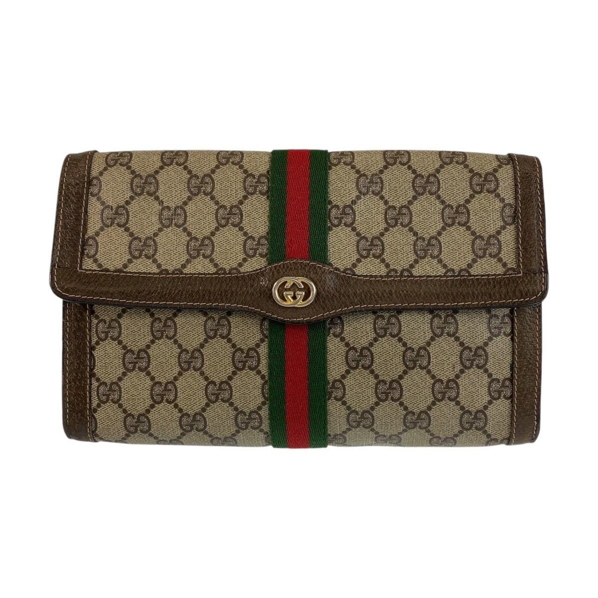 GUCCI グッチ ヴィンテージ シェリーライン オールドグッチ ブラウン ベージュ ゴールド金具 GGキャンバス / レザー 390184183 クラッチバッグ  レディース