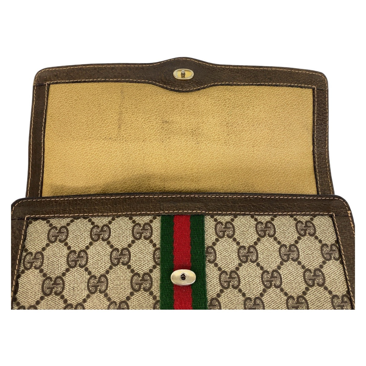GUCCI グッチ ヴィンテージ シェリーライン オールドグッチ ブラウン ベージュ ゴールド金具 GGキャンバス / レザー 390184183 クラッチバッグ  レディース