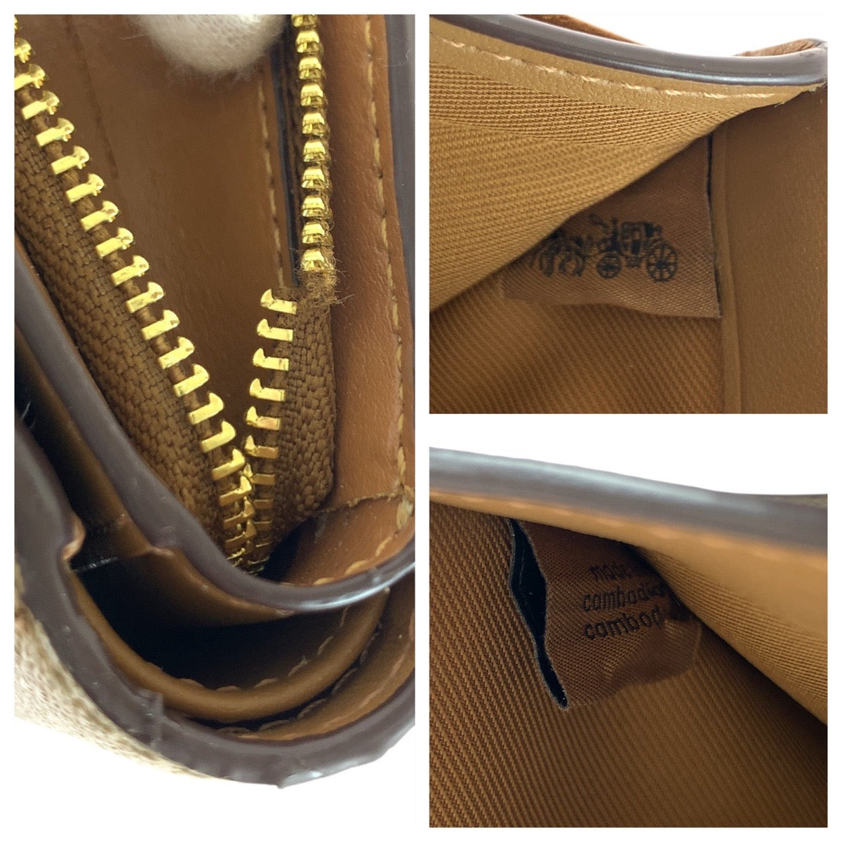 14076
COACH コーチ シグネチャー ベージュ ブラウン ゴールド金具 レザー 折り財布 コンパクトウォレット  レディース A5