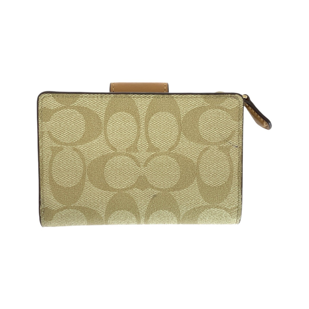 14076
COACH コーチ シグネチャー ベージュ ブラウン ゴールド金具 レザー 折り財布 コンパクトウォレット  レディース A5