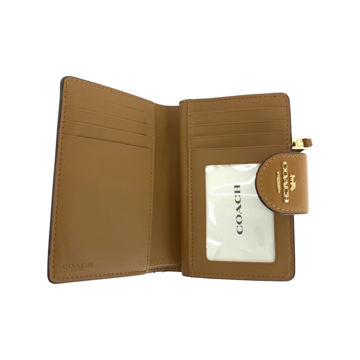 14076
COACH コーチ シグネチャー ベージュ ブラウン ゴールド金具 レザー 折り財布 コンパクトウォレット  レディース A5