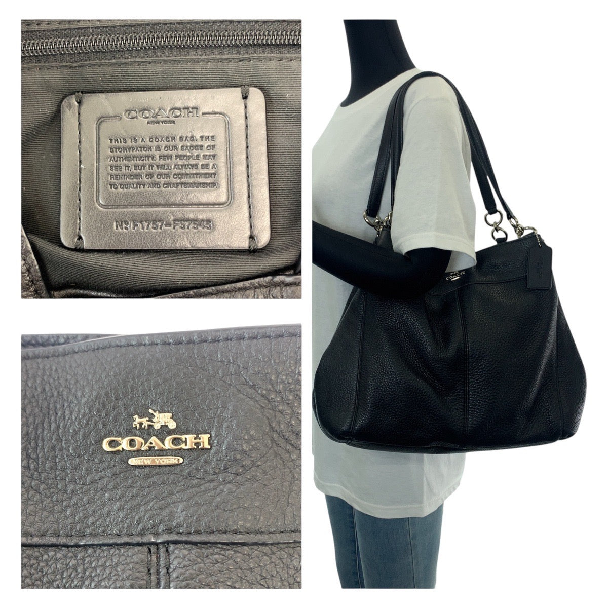 13341
COACH コーチ ブラック 黒 シルバー金具 レザー トートバッグ ショルダーバッグ  レディース