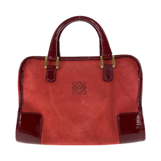 13346
LOEWE ロエベ ヴィンテージ アナグラム アマソナ28 レッド ゴールド金具 スウェード / レザー ハンドバッグ ミニボストンバッグ  レディース