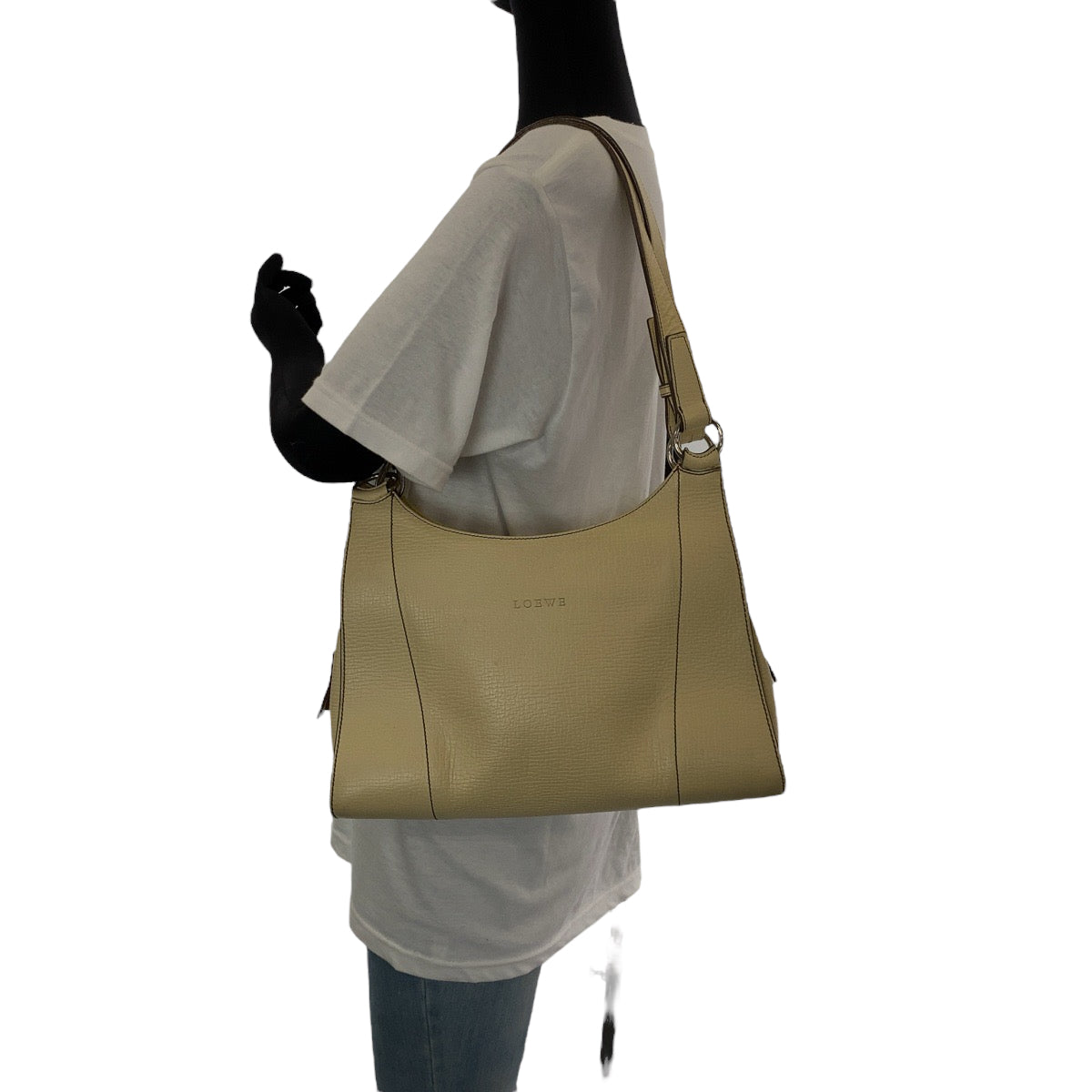 13347
LOEWE ロエベ ヴィンテージ ベージュ シルバー金具 レザー ハンドバッグ ショルダーバッグ  レディース