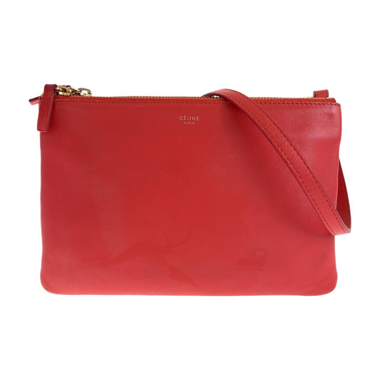 13352
CELINE セリーヌ トリオ スモール レッド ゴールド金具 レザー 斜め掛け ショルダーバッグ ポシェット  レディース