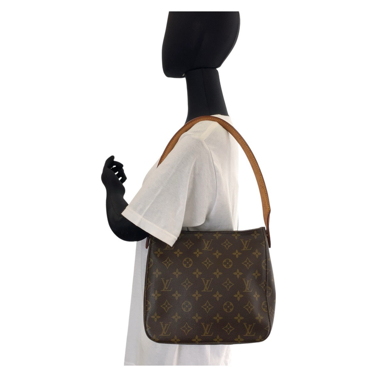 12777
LOUIS VUITTON ルイヴィトン モノグラム ルーピングMM ブラウン ゴールド金具 PVC / レザー M51146 ショルダーバッグ  レディース