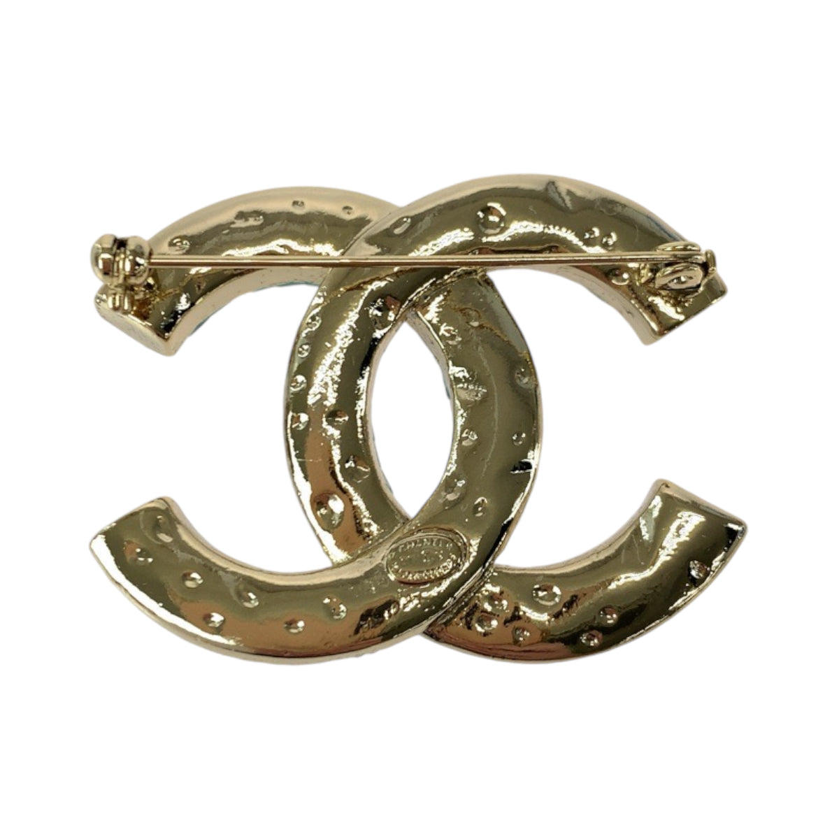 13353
CHANEL シャネル ココマーク ゴールド ブルー メッキ / ラインストーン ブローチ ピンバッチ  レディース